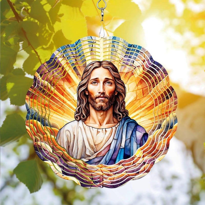 PODMemory Jesus Wind Spinner, Jesus Wind Spinner Hanging for Yard and Garden, Unique Gift Wind Spinner, 3D Hanging Wind Spinner Outdoor - Image 1